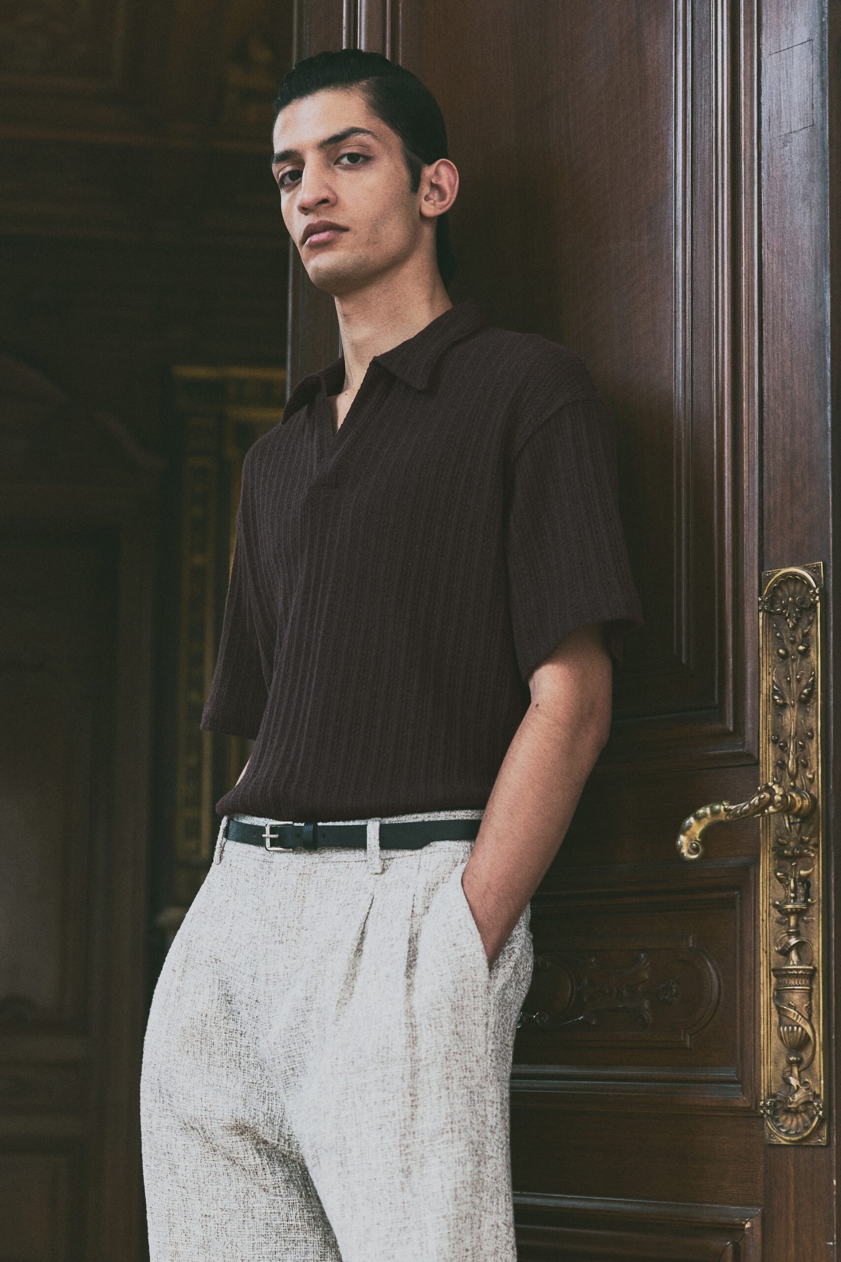 Loose Fit Jacquard Knit Polo Shirt