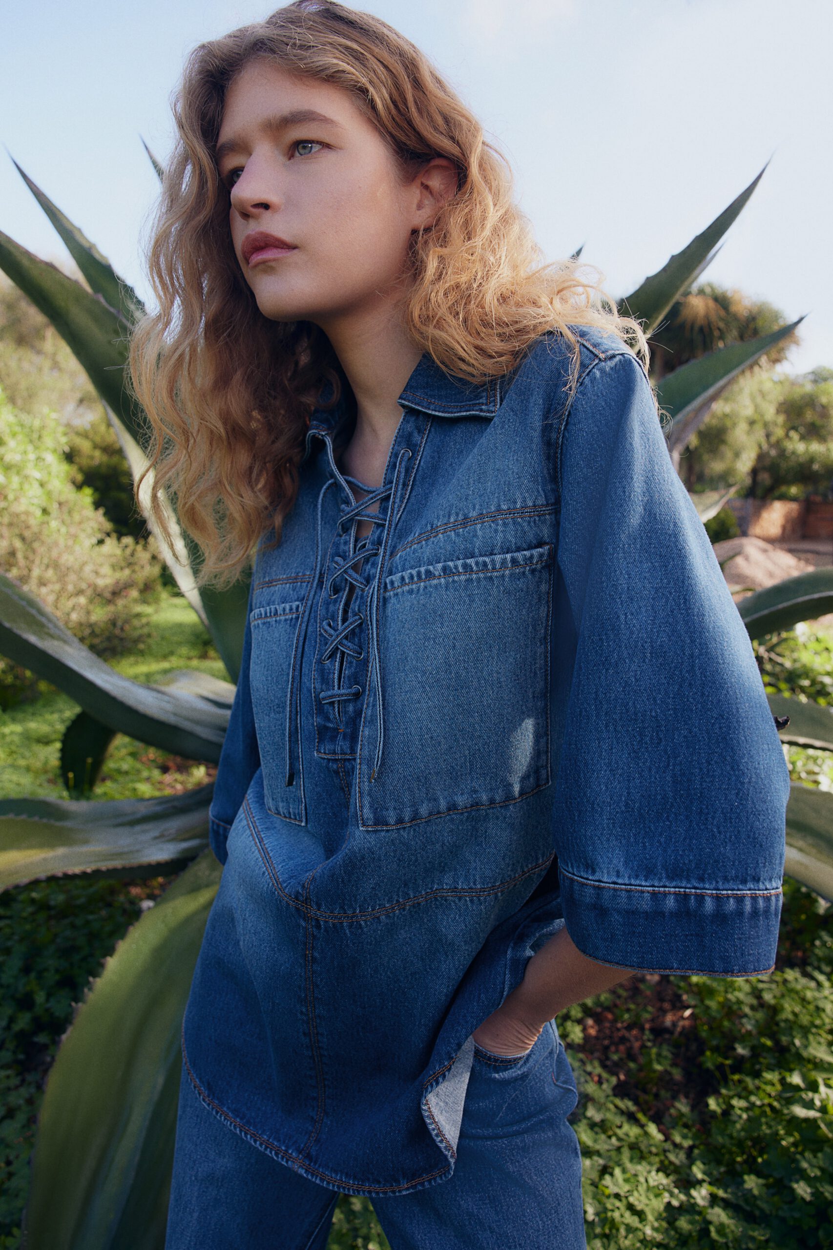 Lace Up Denim Shirt